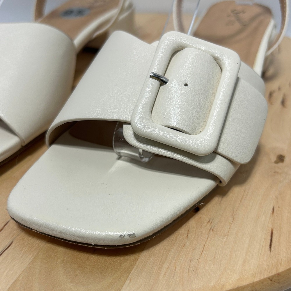 Seychelles Buckles Ivory Square Toe Block Heel Womens Sandals - Size 9.5M - Picture 5 of 10